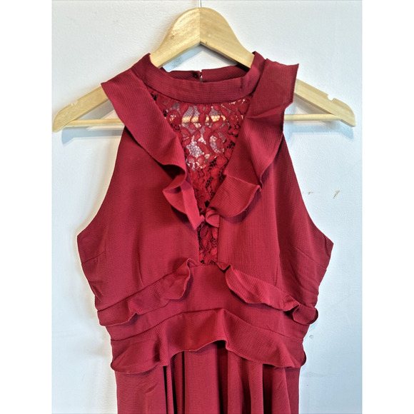 BB Dakota Women's Crazy in Love Bubble Crepe Ruffle Dress w/Lace Red size 8 - Picture 3 of 15